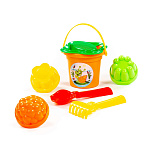 Набор №26: ведро малое, ситечко-цветок, совок №2, грабельки №2, 3 формочки, Артикул 2181