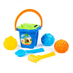 Набор №21: ведро-цветок среднее, ситечко-цветок, совок №2, грабельки №2, 3 формочки, Артикул 2136