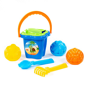 Набор №21: ведро-цветок среднее, ситечко-цветок, совок №2, грабельки №2, 3 формочки, Артикул 2136 – портал поставщиков НСППО - 1