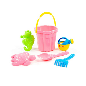 Набор №309: ведро-цветок среднее №3, лопатка №5, грабельки №5, формочки (морской конёк + черепаха), лейка малая №3, артикул 35592 – портал поставщиков НСППО - 2
