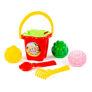 Набор №21: ведро-цветок среднее, ситечко-цветок, совок №2, грабельки №2, 3 формочки, Артикул 2136 – портал поставщиков НСППО - 4