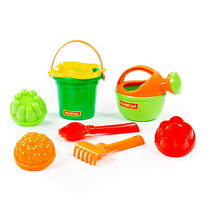 Набор №225: ведро малое, ситечко-цветок, совок №2, грабельки №2, 3 формочки, лейка малая №4, артикул 4504 – портал поставщиков НСППО - 4