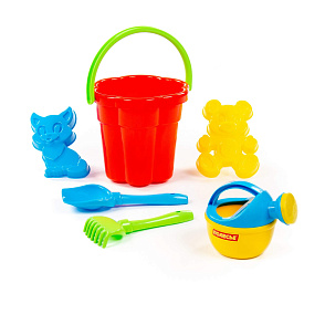 Набор №166: ведро-цветок большое, лопатка №5, грабельки №5, формочки (котёнок + медведь), лейка малая №4, Артикул 4986 – портал поставщиков НСППО - 3