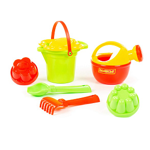 Набор №155: ведро малое с носиком, ситечко-цветок, совок №2, грабельки №2, 2 формочки, лейка малая №4, артикул 4955 – портал поставщиков НСППО - 7