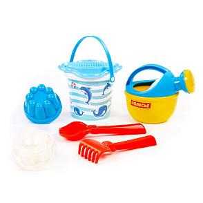 Набор №180: ведро малое с наклейкой, ситечко-цветок, совок №2, грабельки №2, 2 формочки, лейка малая №4, артикул 0597 – портал поставщиков НСППО - 6