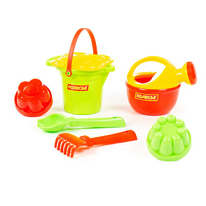 Набор №155: ведро малое с носиком, ситечко-цветок, совок №2, грабельки №2, 2 формочки, лейка малая №4, артикул 4955 – портал поставщиков НСППО - 6